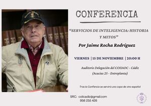 Cartel Conferencia sobre Servicios de inteligencia Historia y Mitos - Jaime Rocha