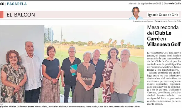 Jaime Rocha junto a Guillermo Cervera, José Luis Caballero y otros participantes en la mesa redonda del Club Le Carré en Villanueva Golf, Puerto Real.